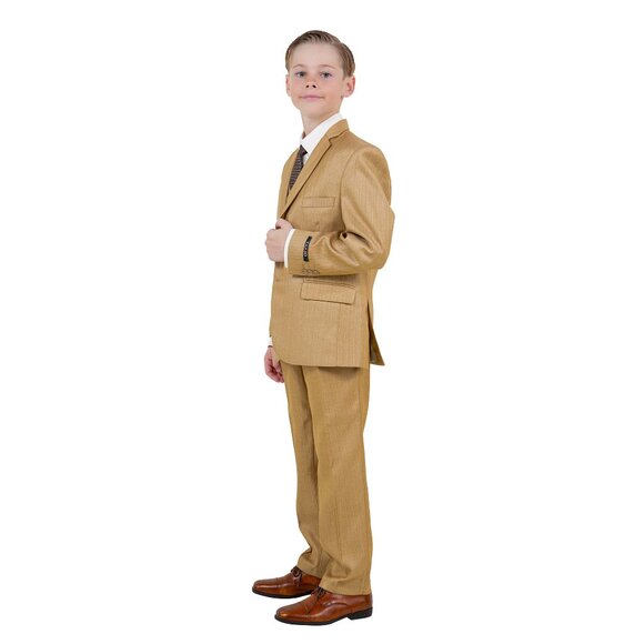 Boys Sharkskin 5pc Wheat Suit Set by Tazzio - Picture 2 of 7